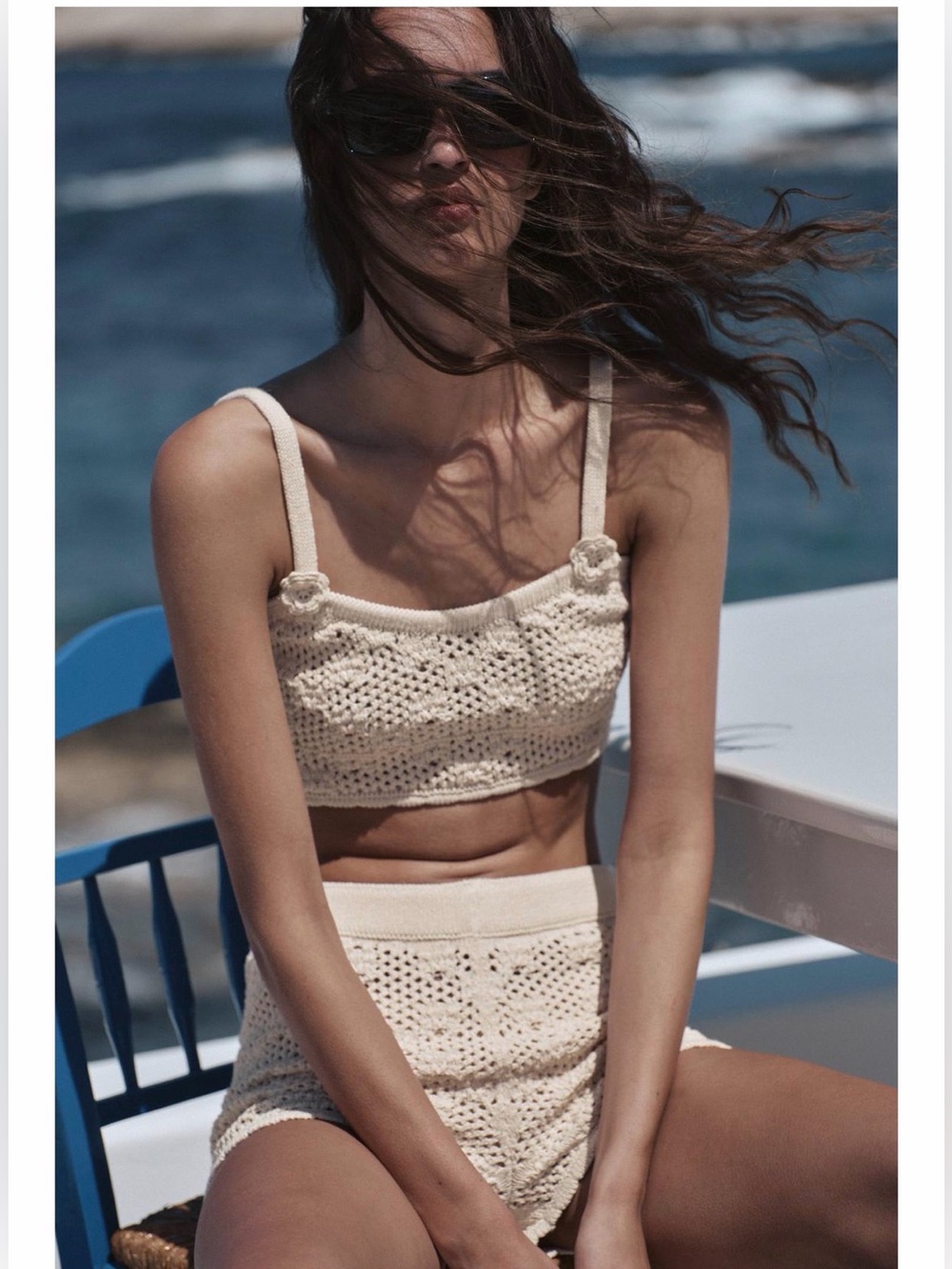Zara Crochet Knit Crop Top Beige Medium